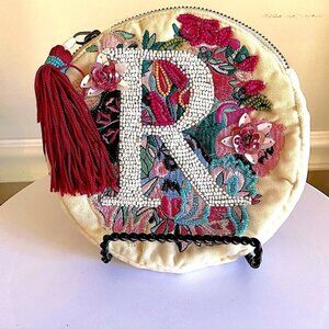 Anthropologie 6 1 2” Anna Harlow Russo Monogram R Bag Embroidered Embellish